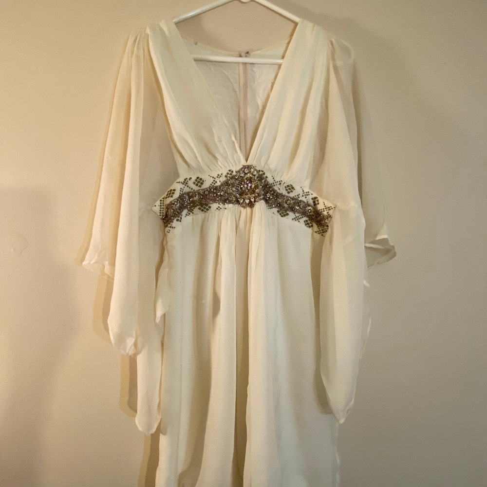 Silk dress knee length with beaded embroidery